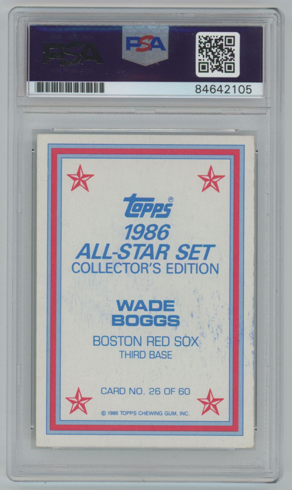 1986 Topps All-Star Set Wade Boggs Auto - PSA/DNA