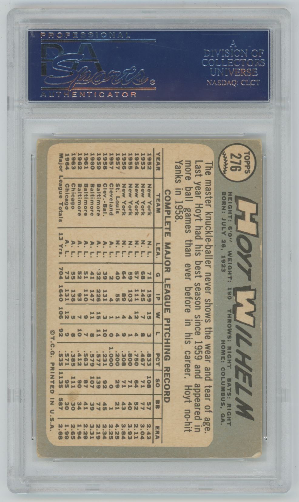 1965 Topps Hoyt Wilhelm #276 Auto - PSA/DNA