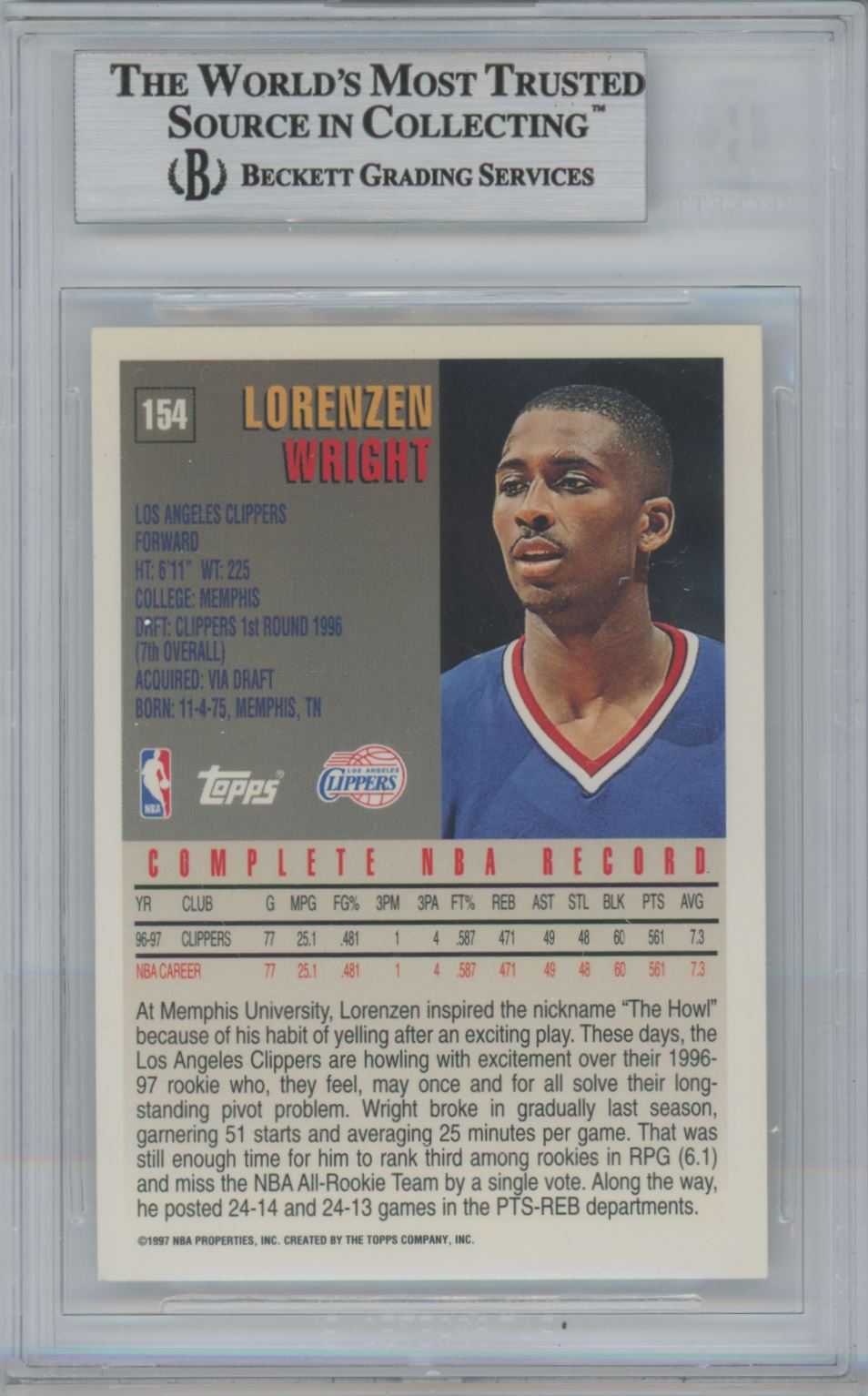 1997-98 Topps #154 Lorenzen Wright Auto - Beckett Authentic