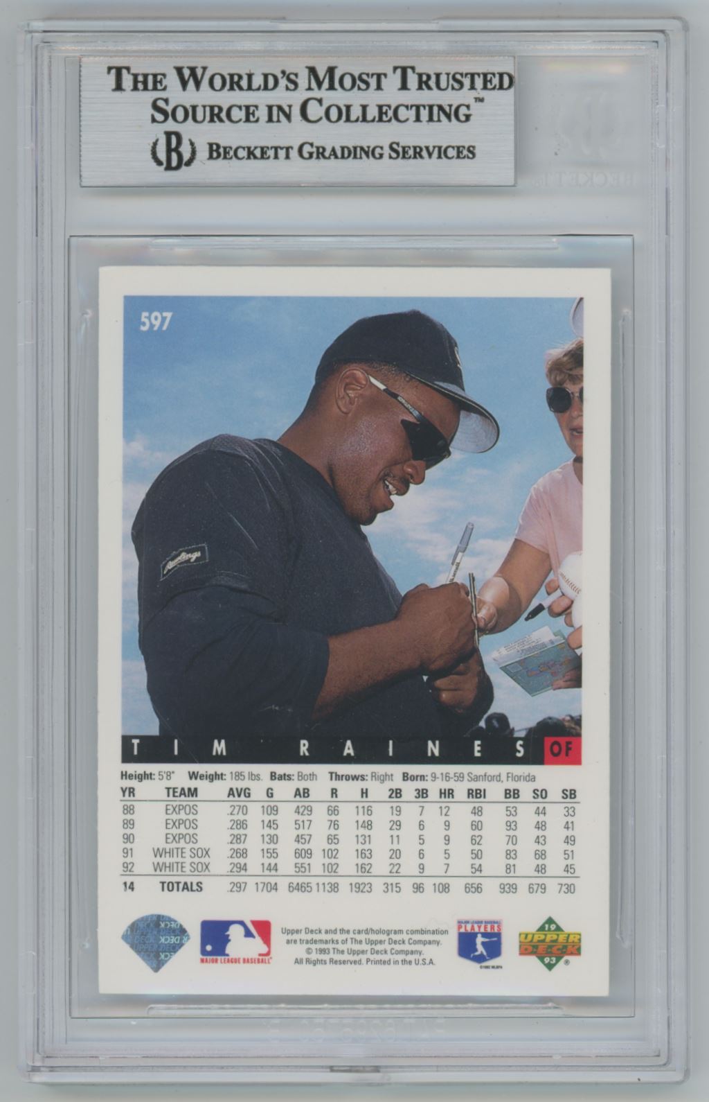 1993 Upper Deck #597 Tim Raines Auto - Beckett Authentic