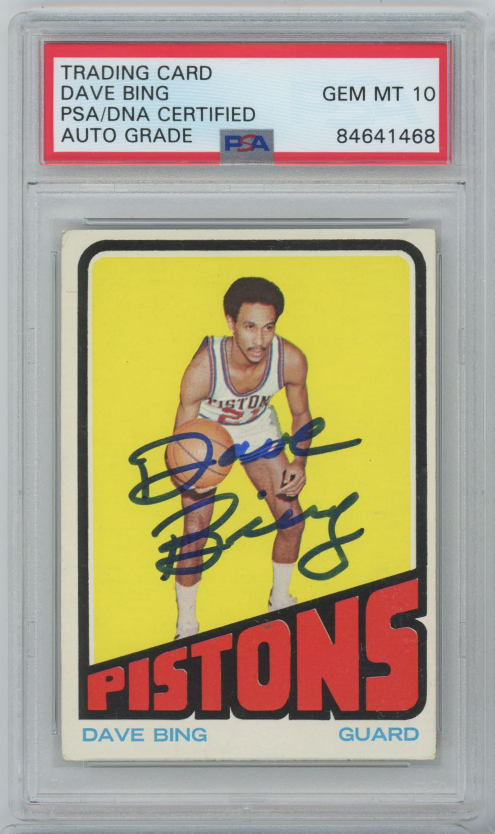 1972 Topps Dave Bing Auto 10 Grade - PSA/DNA (1468)
