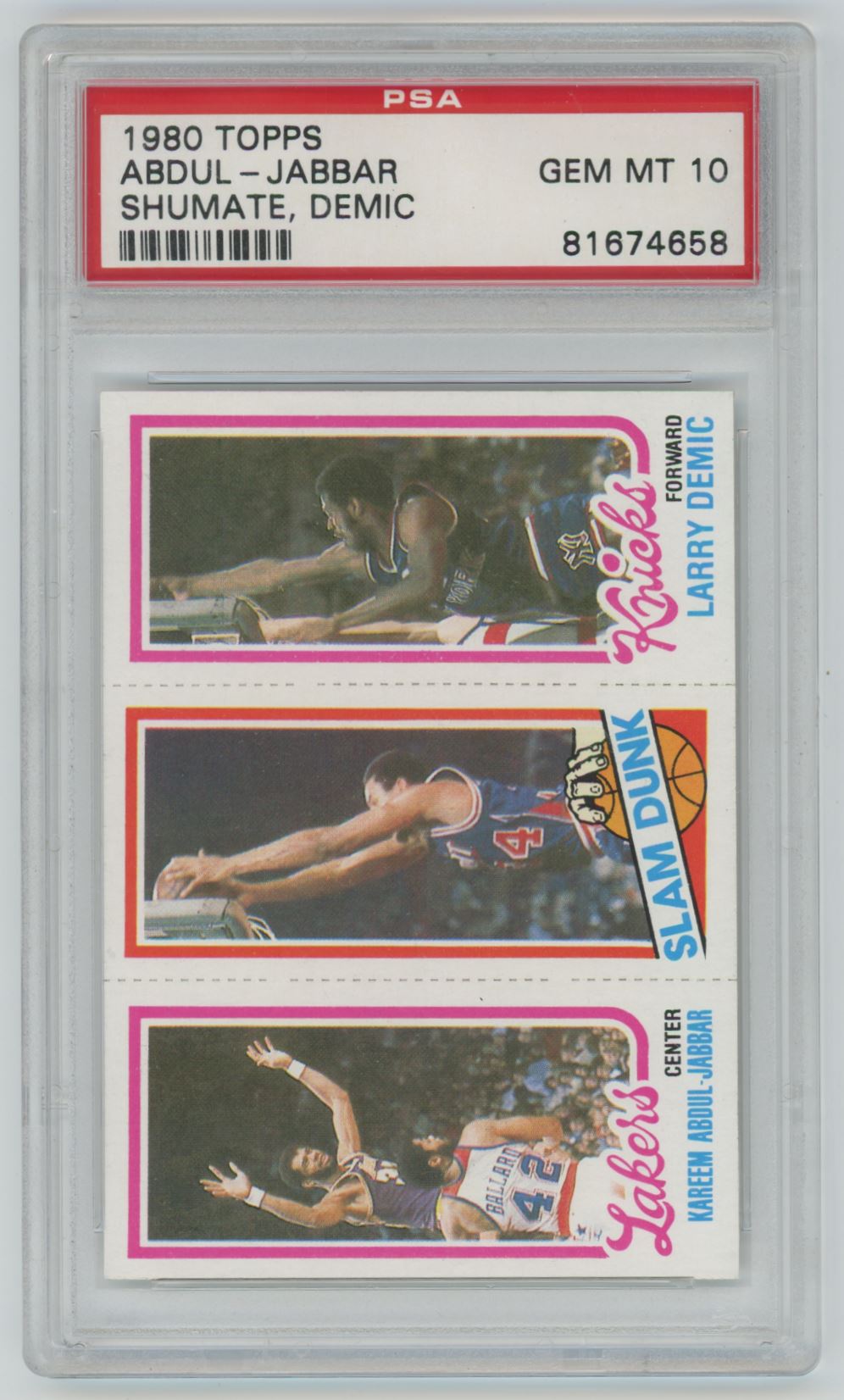 1980 Topps Kareem Abdul-Jabbar, John Shumate, Larry Demic - PSA 10