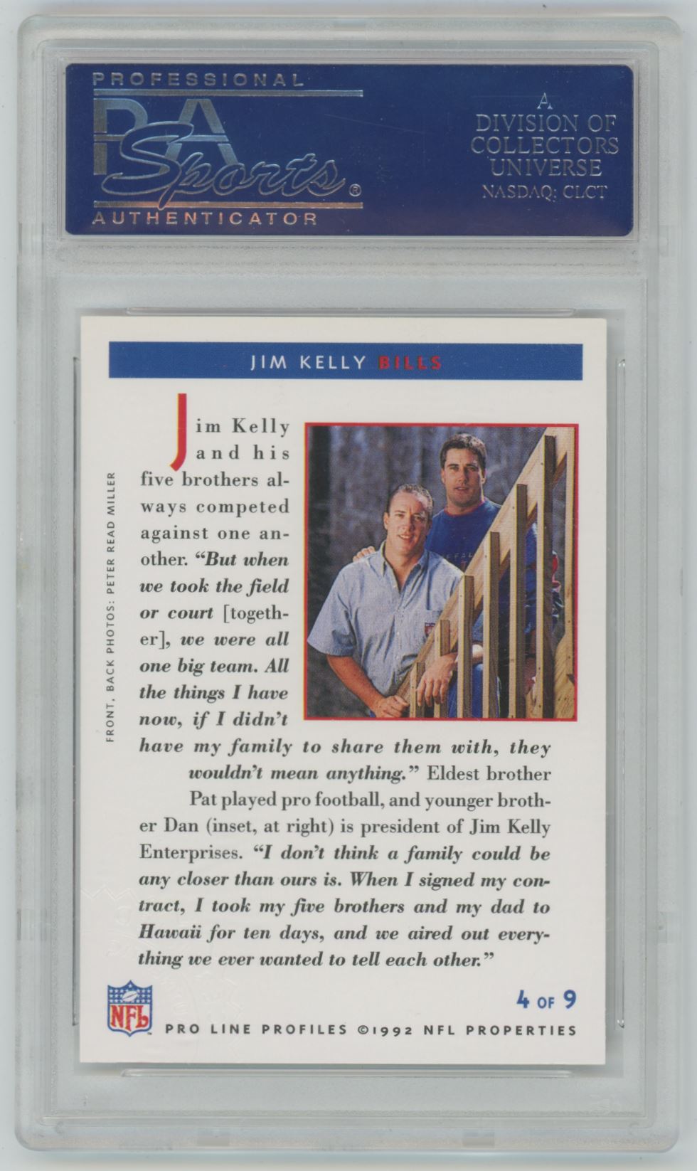 1992 Proline Profiles Jim Kelly Auto - PSA/DNA Authentic