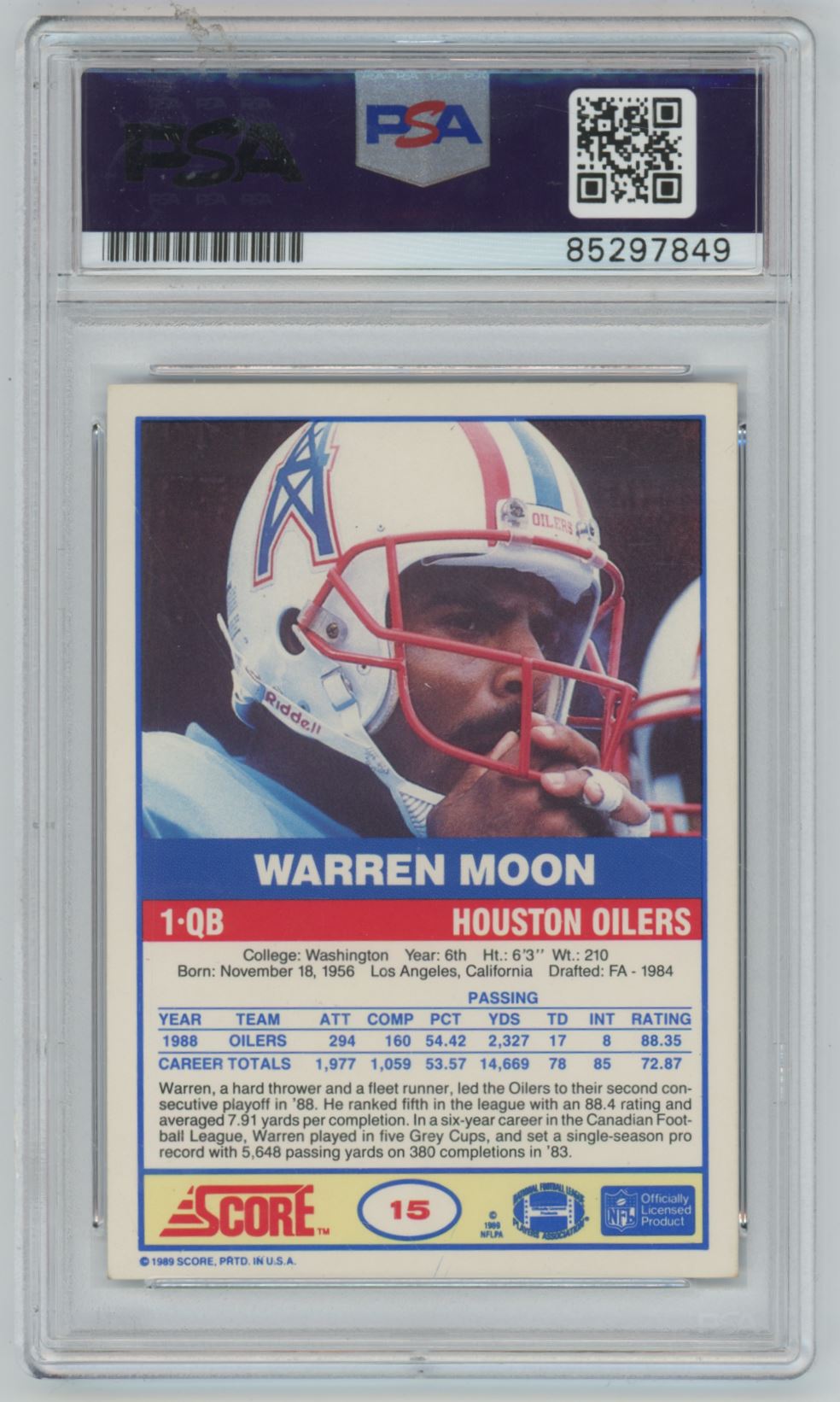 1989 Score Warren Moon Auto - PSA/DNA