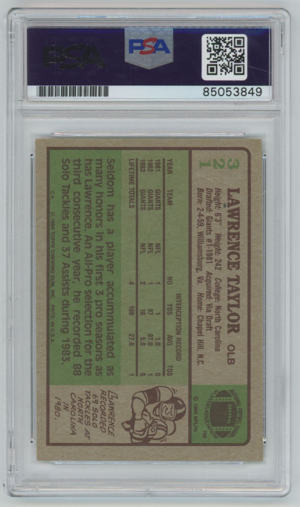 1984 Topps Lawrence Taylor Auto - PSA/DNA