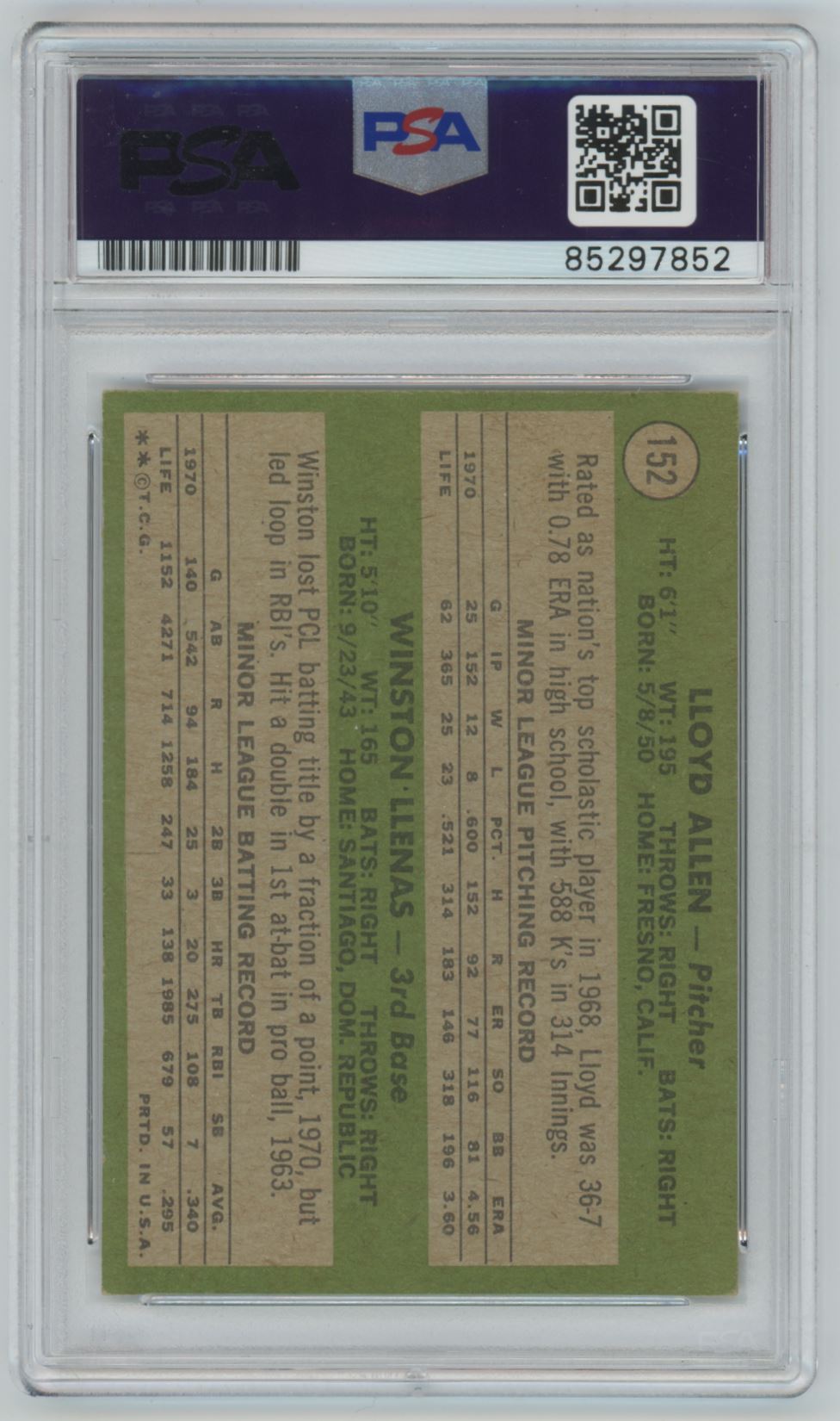 1971 Topps Winston Llenas Auto - PSA/DNA