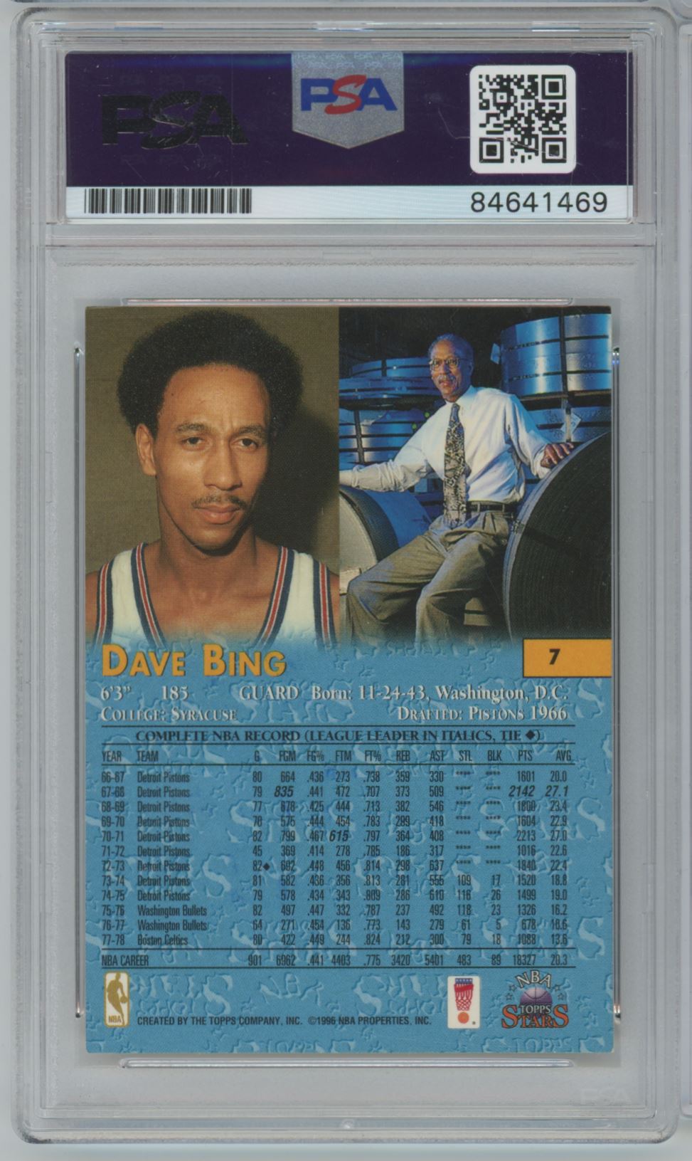 1996 Topps NBA Stars Dave Bing Auto 10 Grade - PSA/DNA