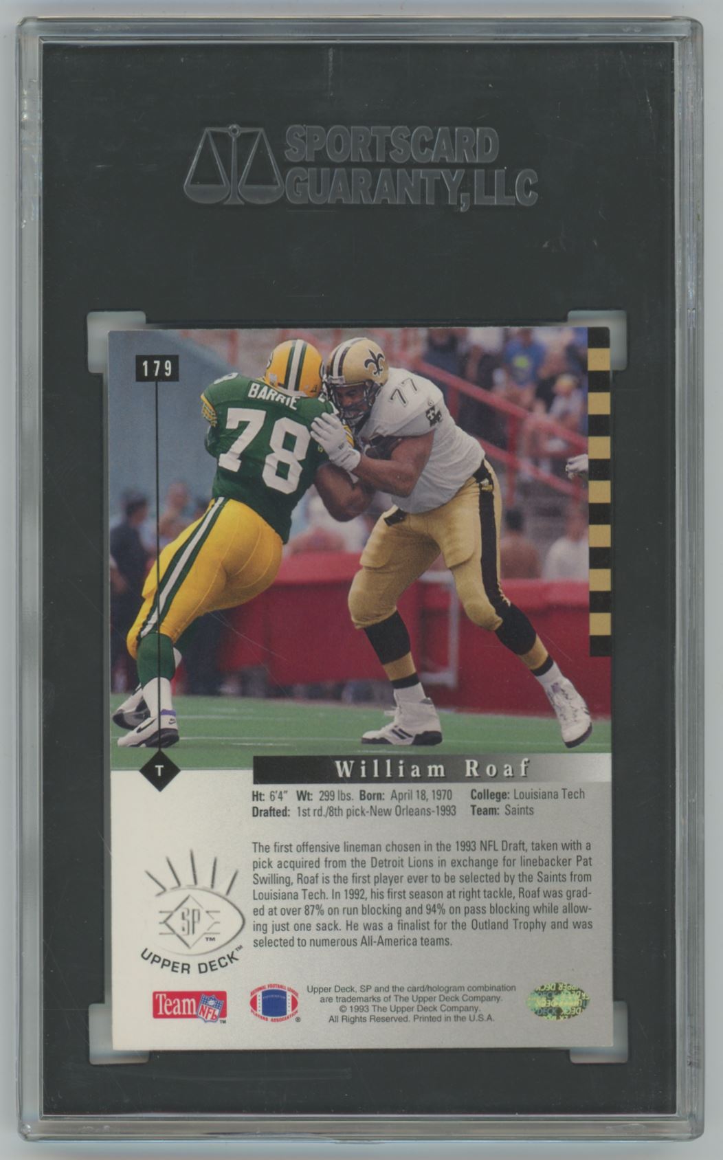 1993 Upper Deck SP William Roaf Rookie Card #179 Auto - SGC Authentic