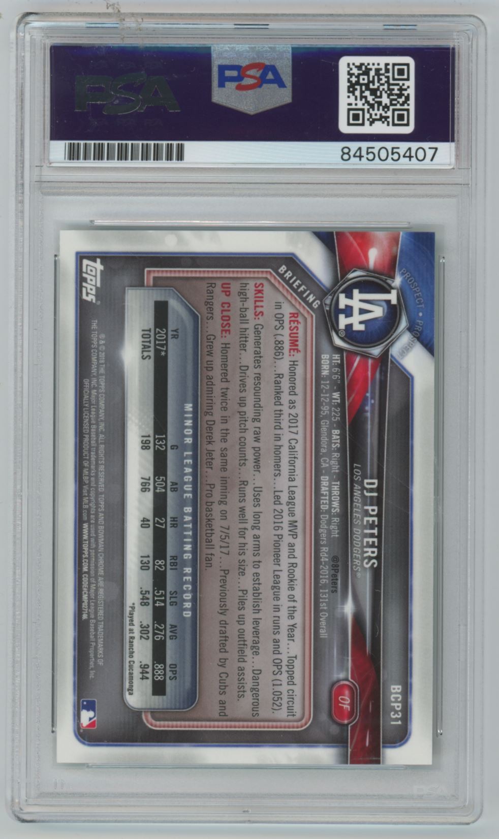 2018 Bowman Chrome D.J. Peters /99 Auto - PSA/DNA