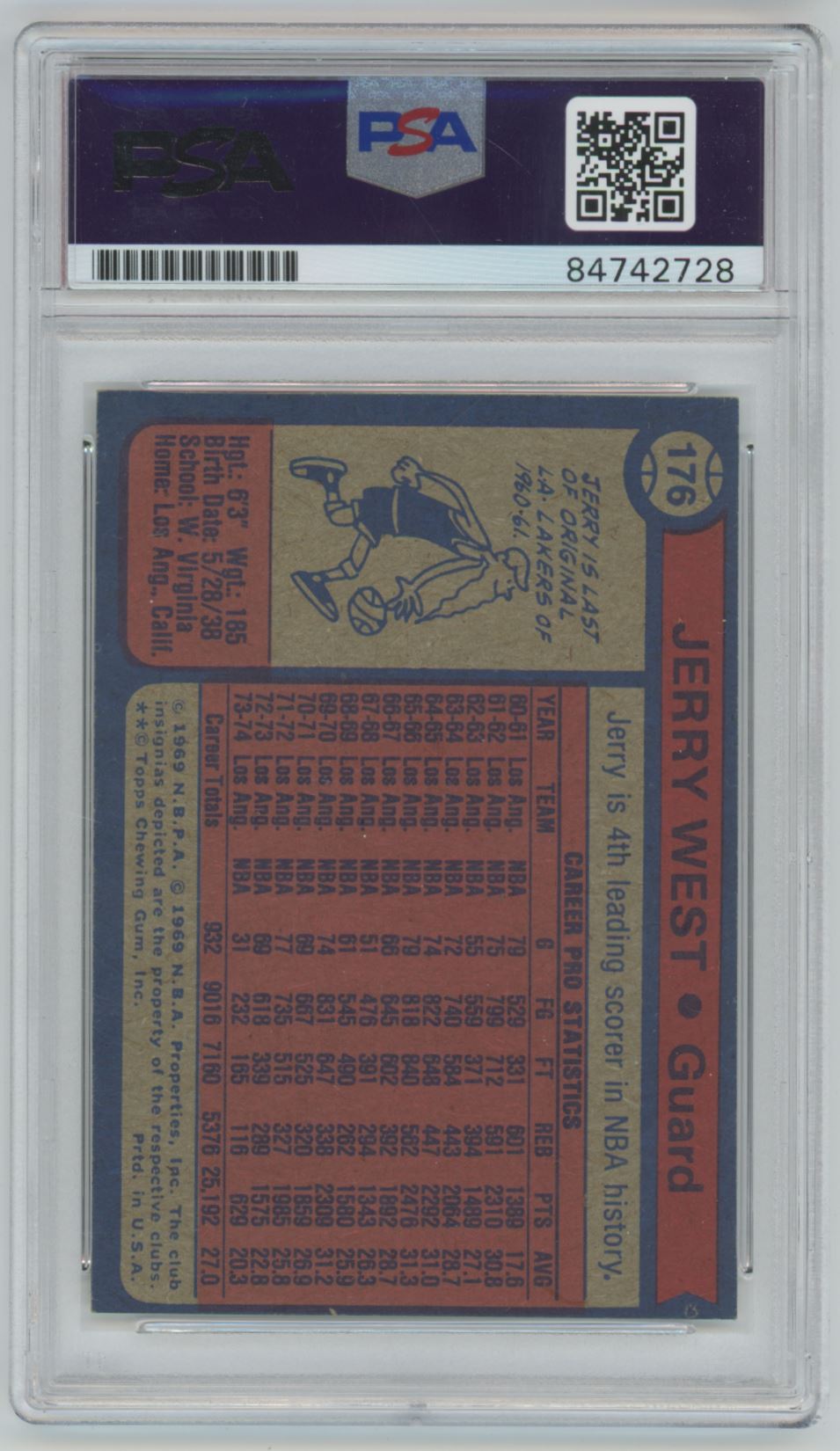 1975 Topps #176 Jerry West Auto GRADE 10 - PSA/DNA