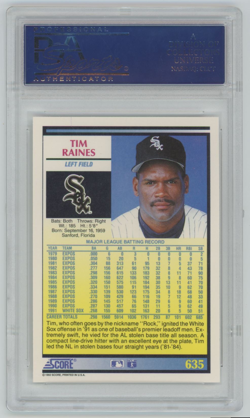 1992 Score Tim Raines #635 - PSA 10