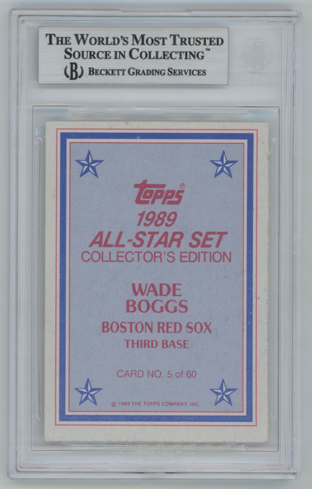 1989 Topps Glossy Send-Ins Wade Boggs #5 Auto - Beckett Authentic