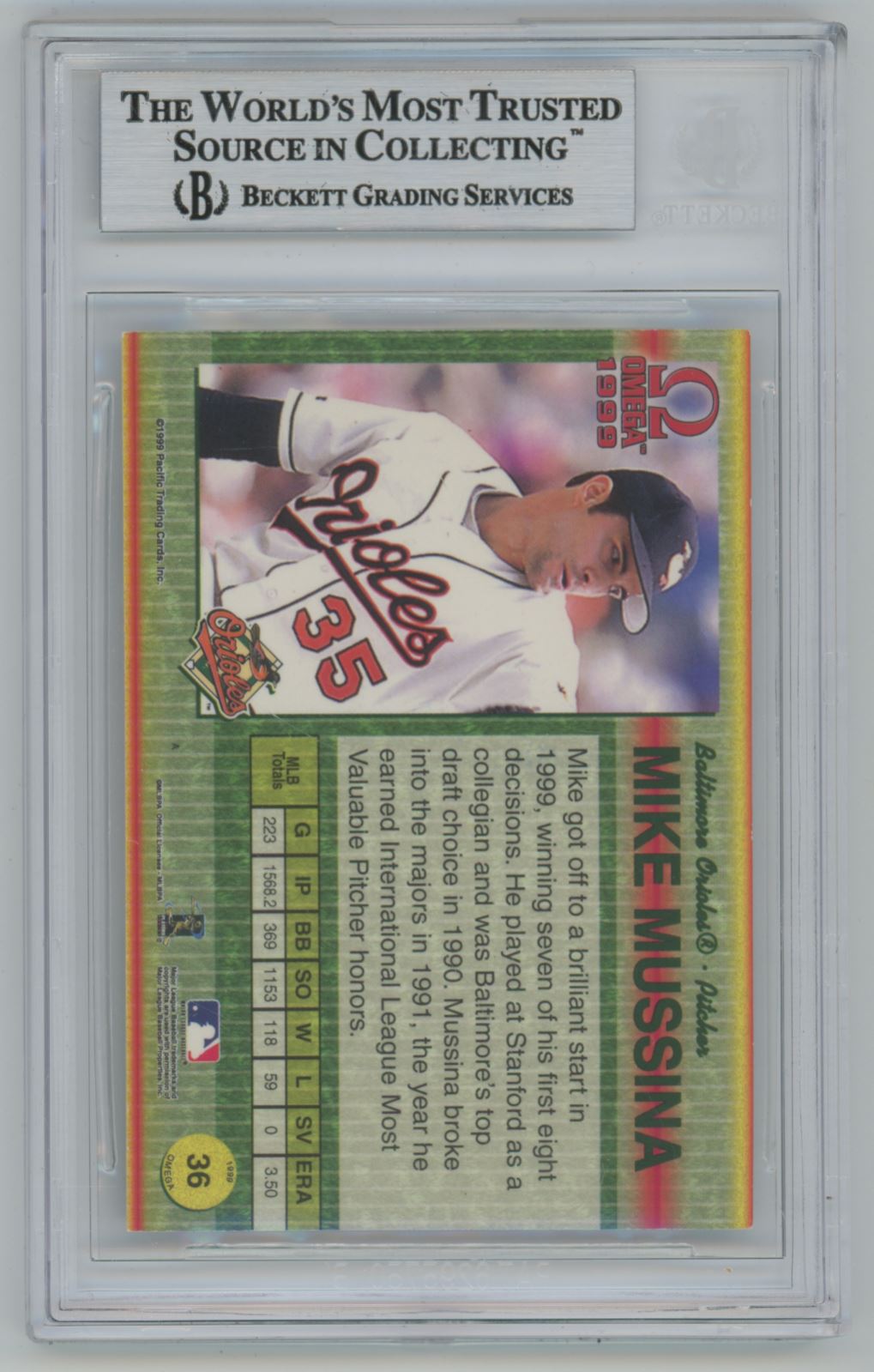 1999 Pacific Omega #36 Mike Mussina Auto - Beckett Authentic