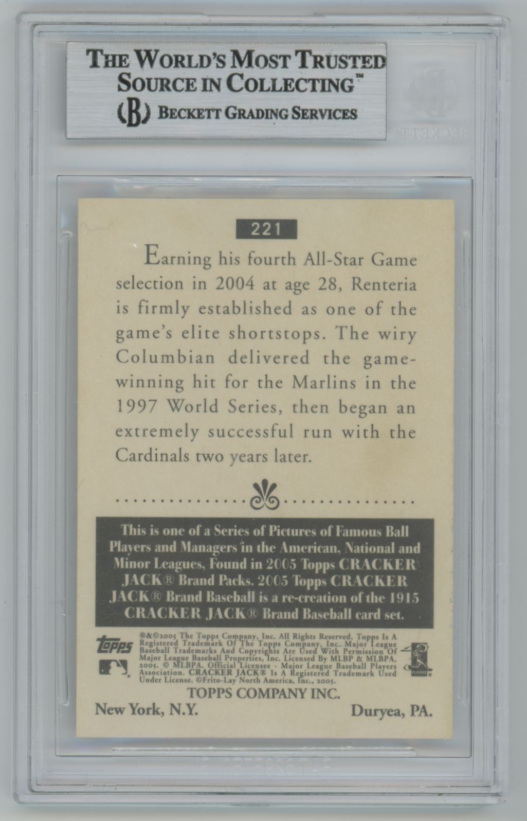 2005 Topps Cracker Jack Edgar Renteria #221B Auto - Beckett Authentic