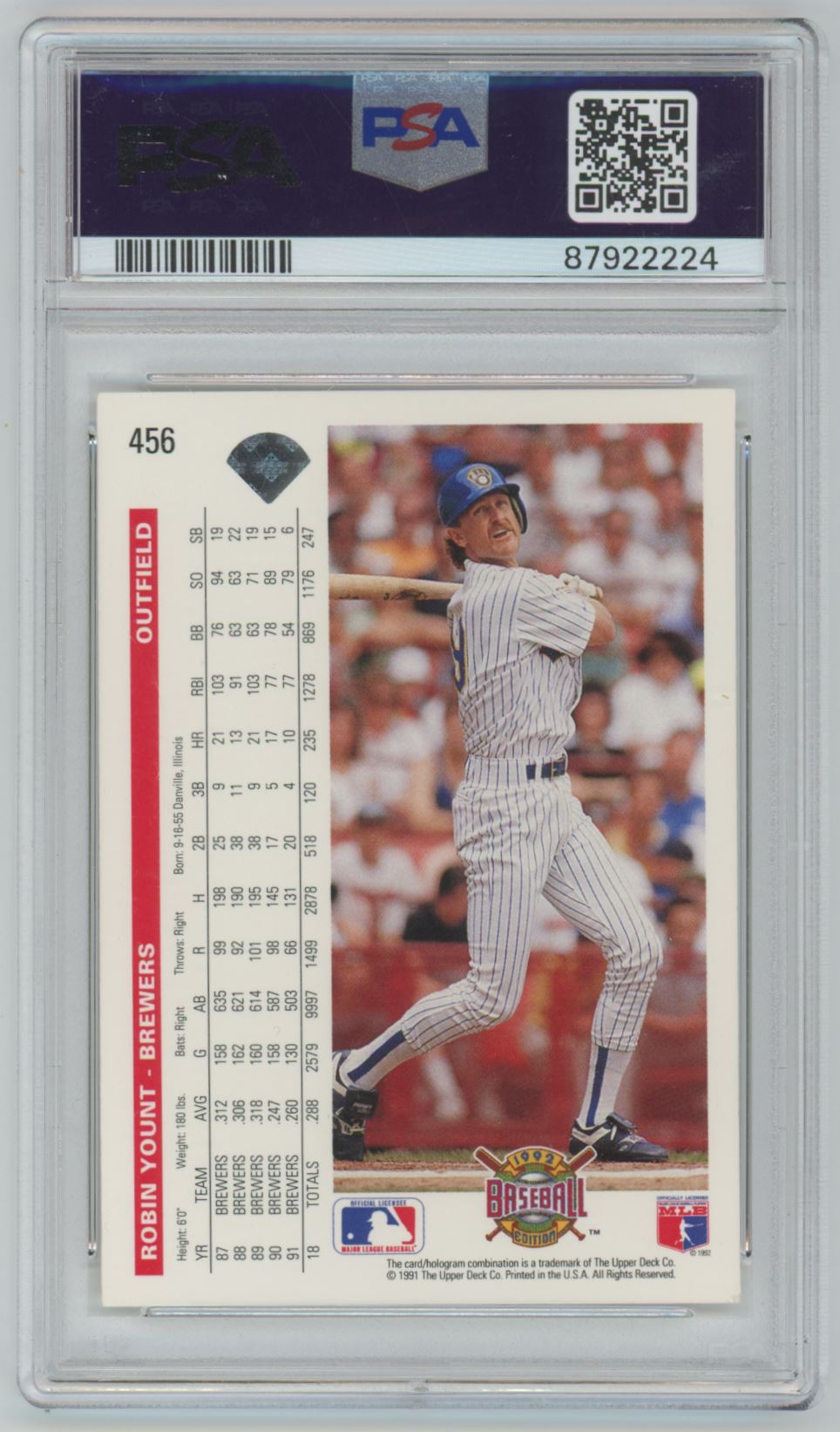 1992 Upper Deck #456 Robin Yount Auto - PSA 4/Auto 9