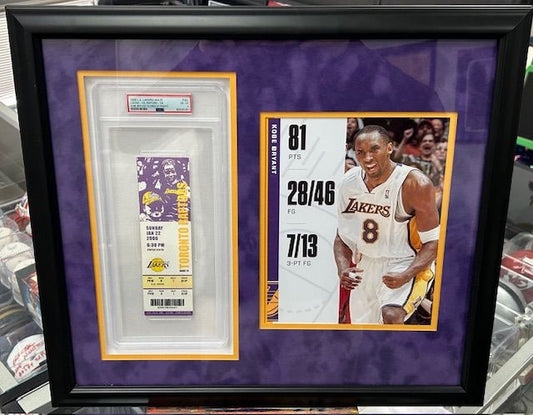 Glass Framed (21x19) Kobe Bryant 81 Point Game (01/22/2006) Full Ticket - PSA 4