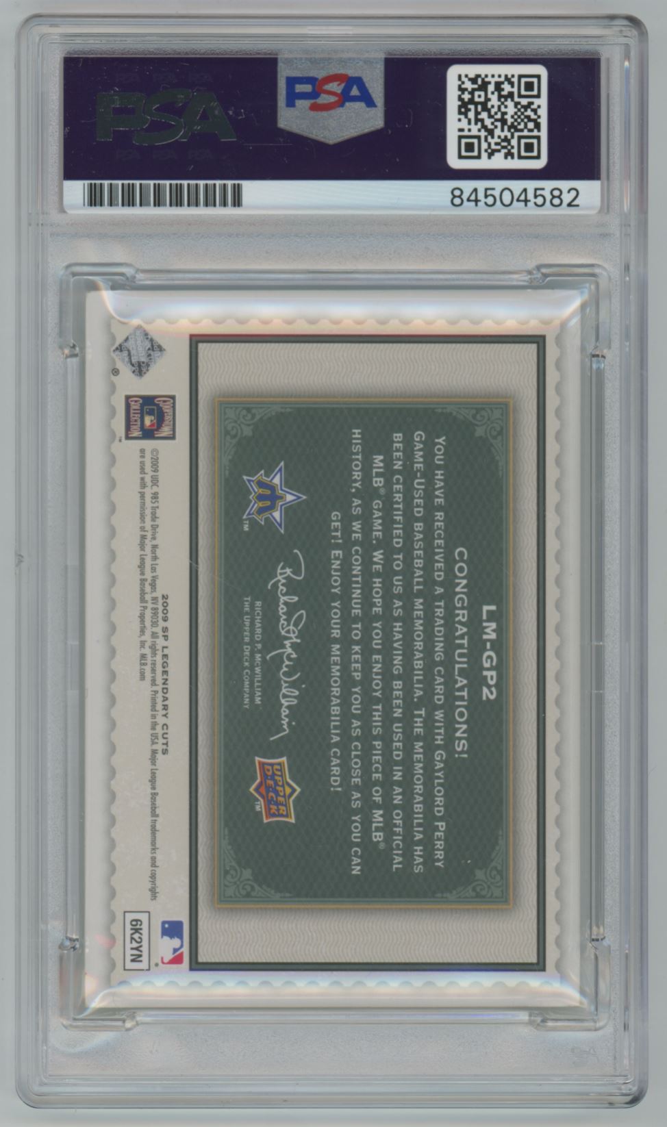 2009 SP Legendary Cuts Gaylord Perry Auto - PSA/DNA