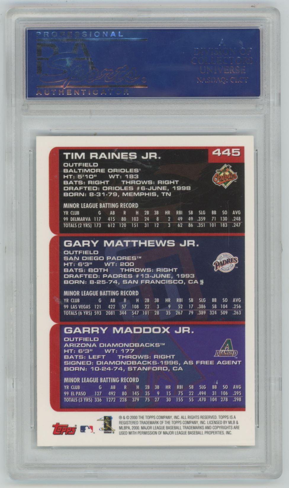 2000 Topps Raines / Matthews / Maddox Limited Edition #445 - PSA 10