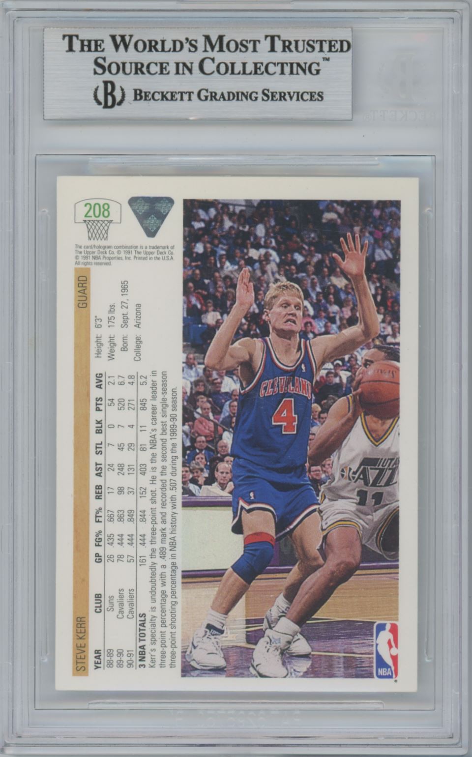 1991-92 Upper Deck #208 Steve Kerr Auto - Beckett Authentic