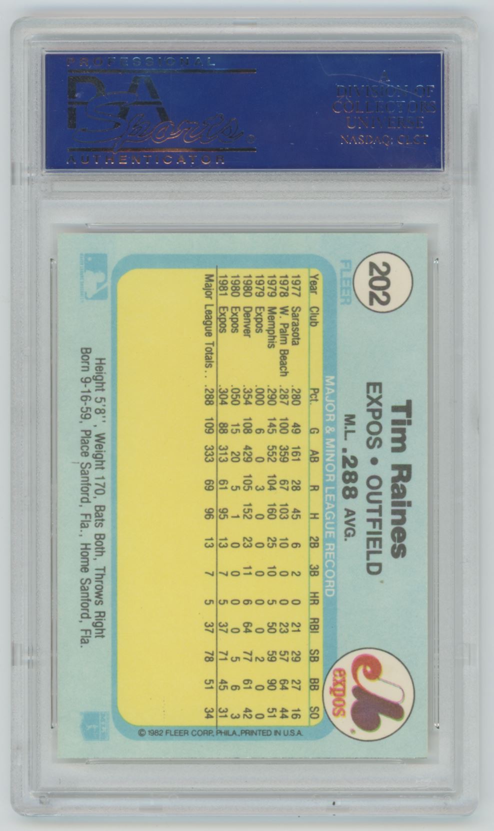 1982 Fleer Tim Raines #202 - PSA 10