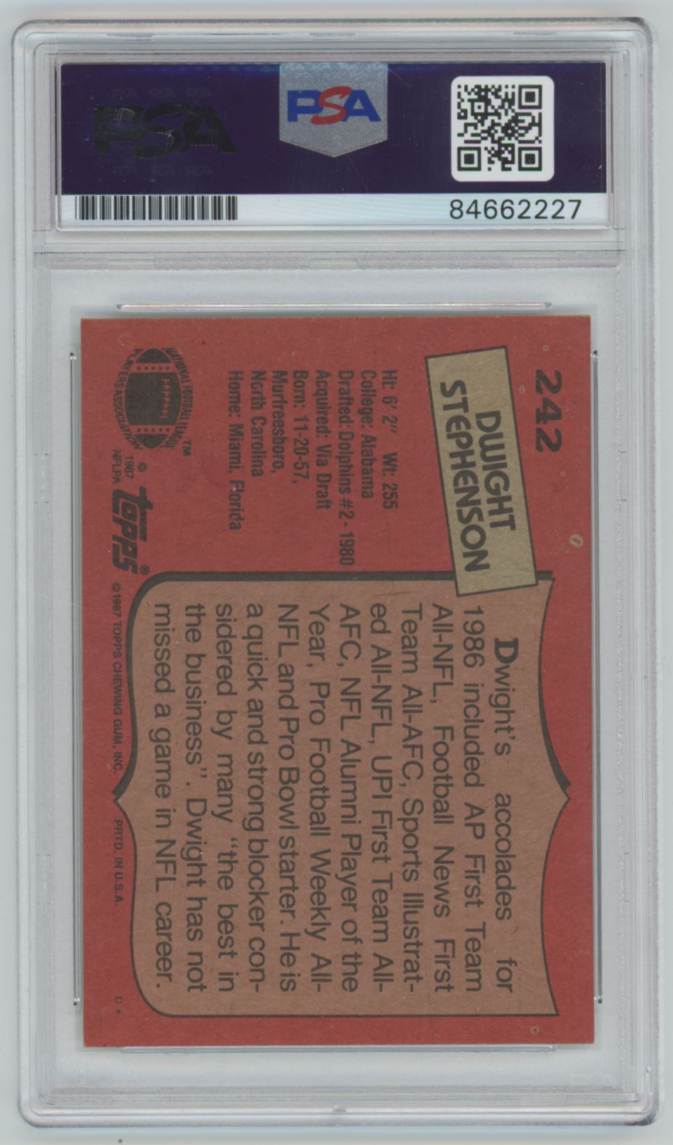 1987 Topps Dwight Stephenson Auto - PSA/DNA