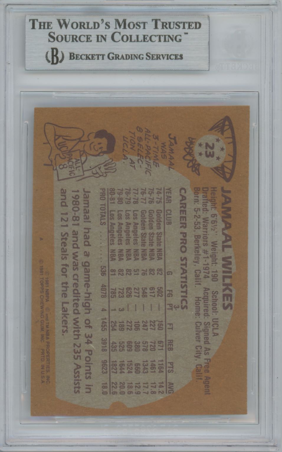1981-82 Topps #23 Jamaal Wilkes Auto - Beckett Authentic (3463)