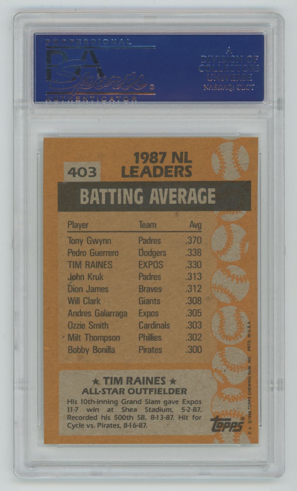 1988 Topps Tim Raines #403 - PSA 10