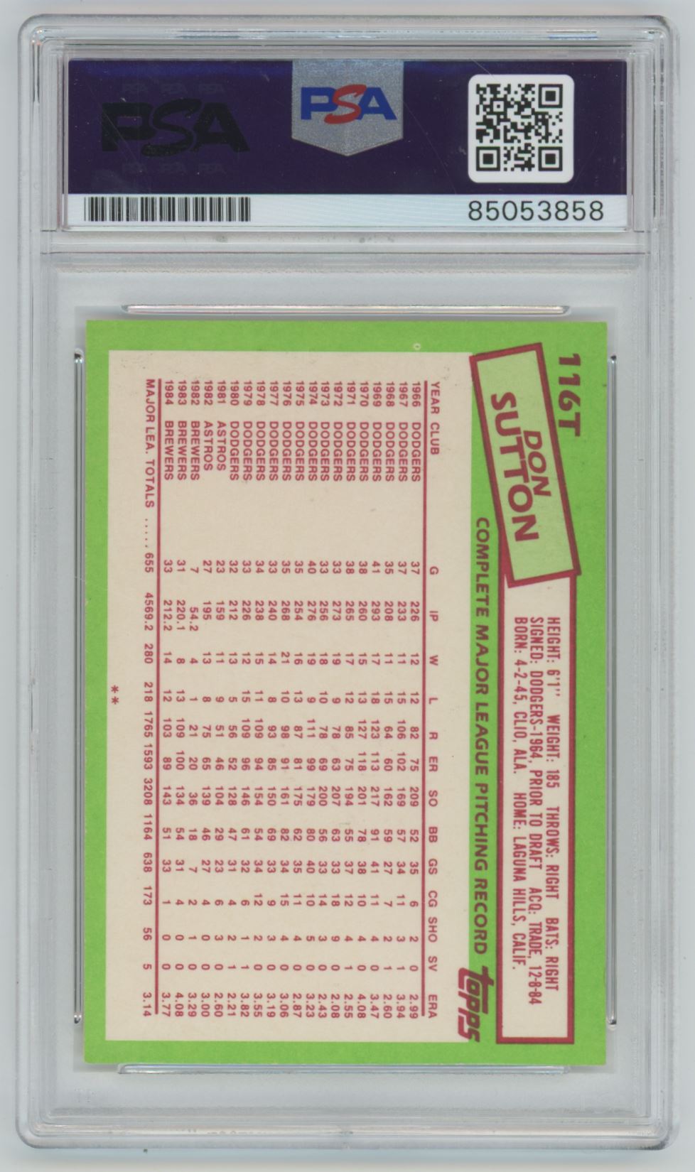 1985 Topps Traded Don Sutton Auto - PSA/DNA