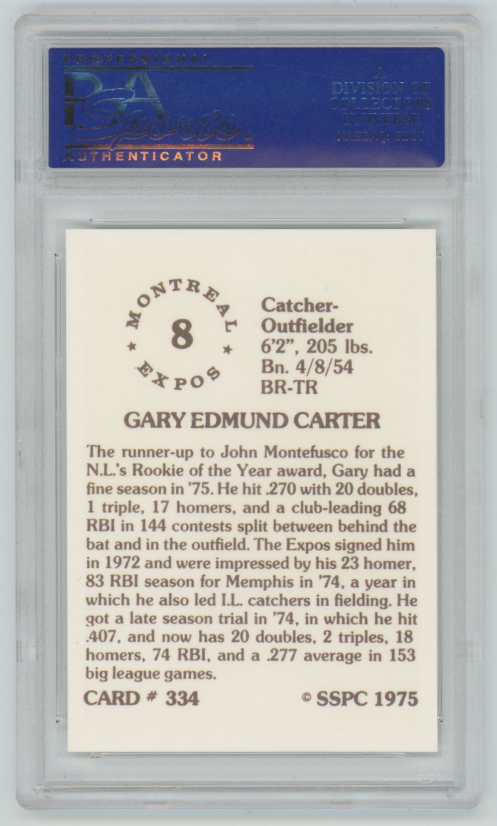 1975 SSPC Gary Carter #334 - PSA 10