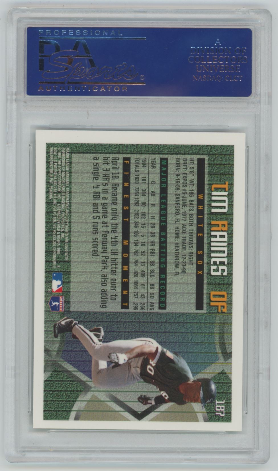 1995 Topps Finest Tim Raines #187 - PSA 10