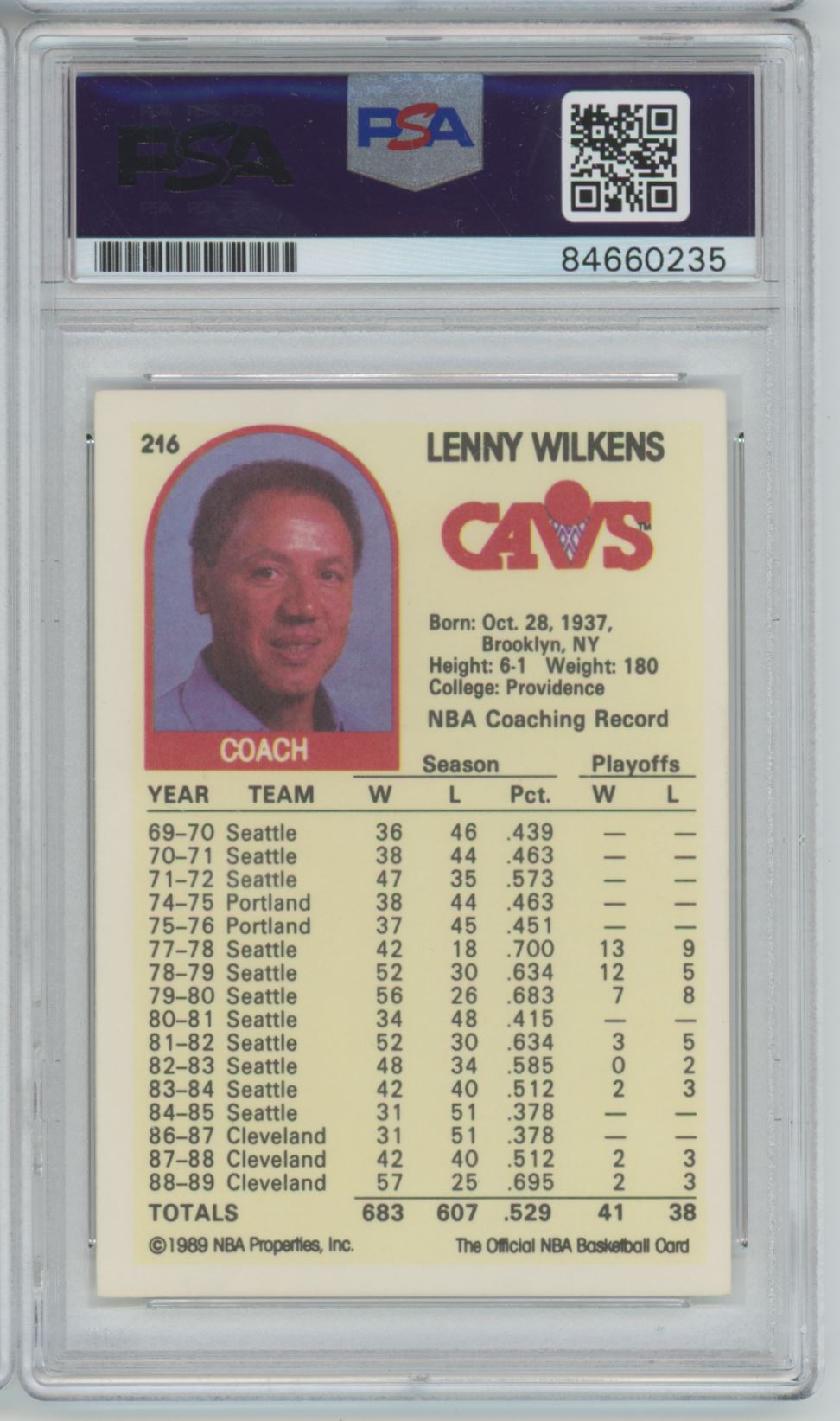 1989 NBA Hoops Lenny Wilkens #216 Auto - PSA/DNA Authentic