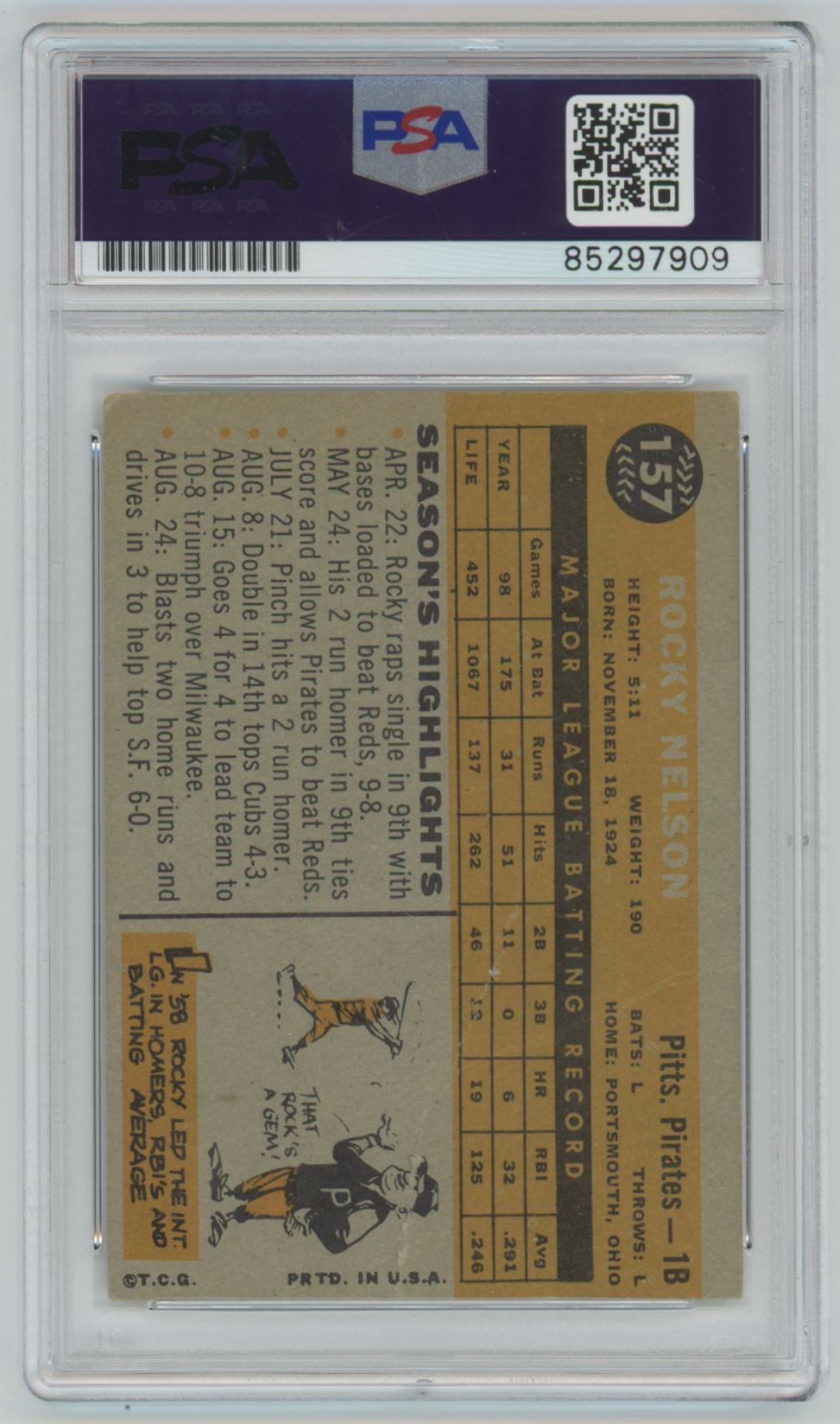 1960 Topps Rocky Nelson #157 Auto - PSA/DNA Authentic
