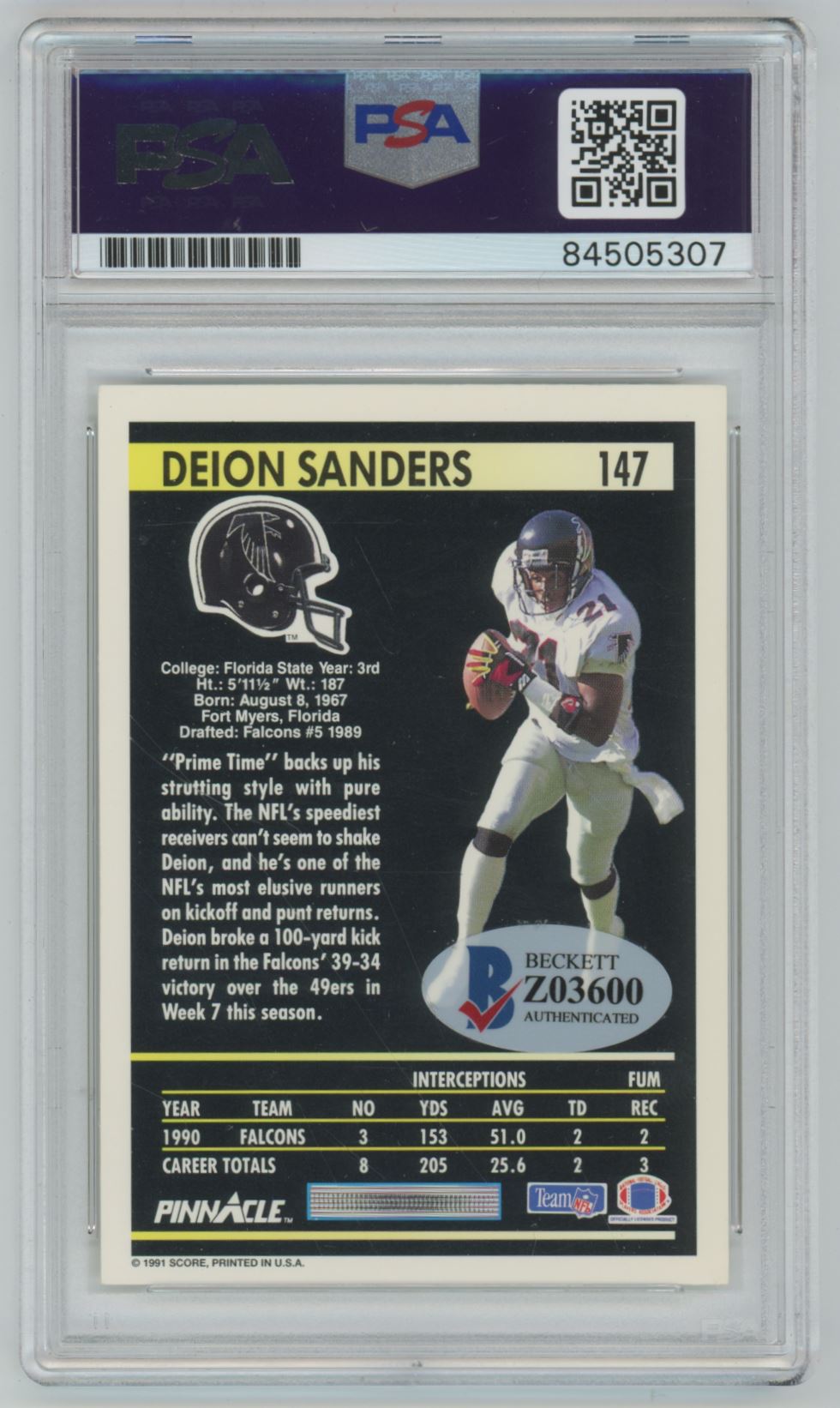 1991 Score Deion Sanders Auto - PSA/DNA Authentic