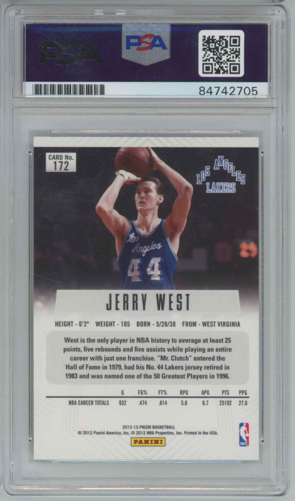 2012 Panini Prizm Jerry West #172 Auto - PSA/DNA