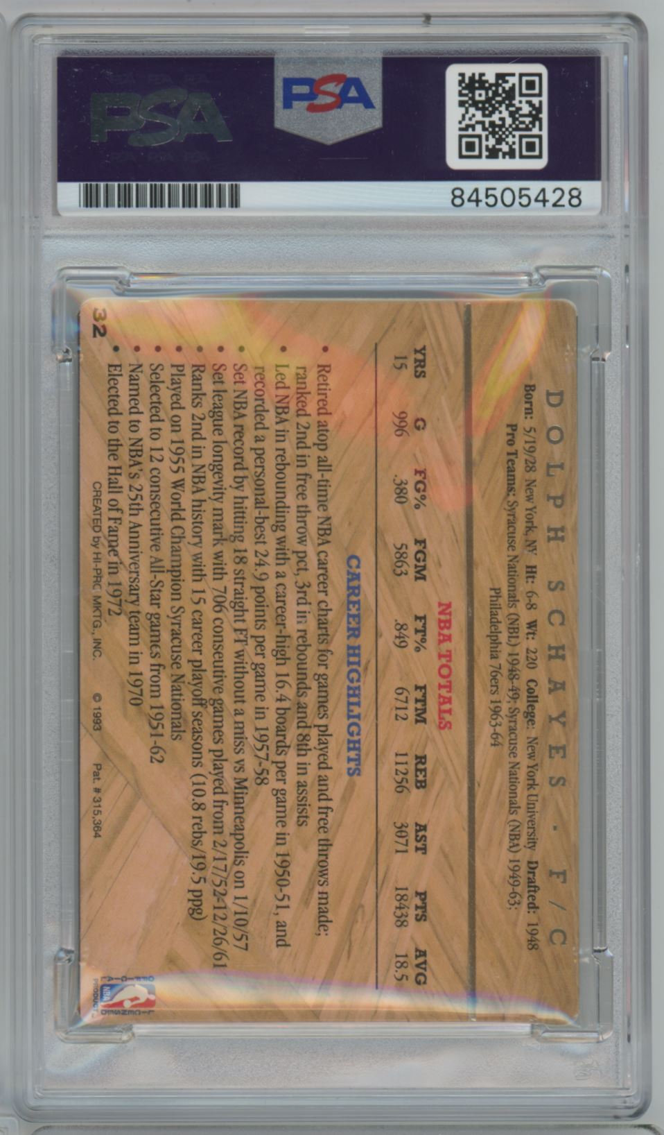 1993 Action Packed Dolph Schayes Auto - PSA/DNA