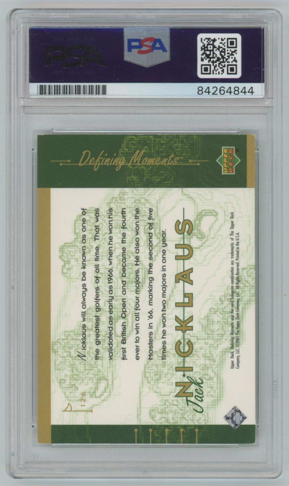 2001 Upper Deck Golf Jack Nicklaus #126 Auto - PSA/DNA Authentic