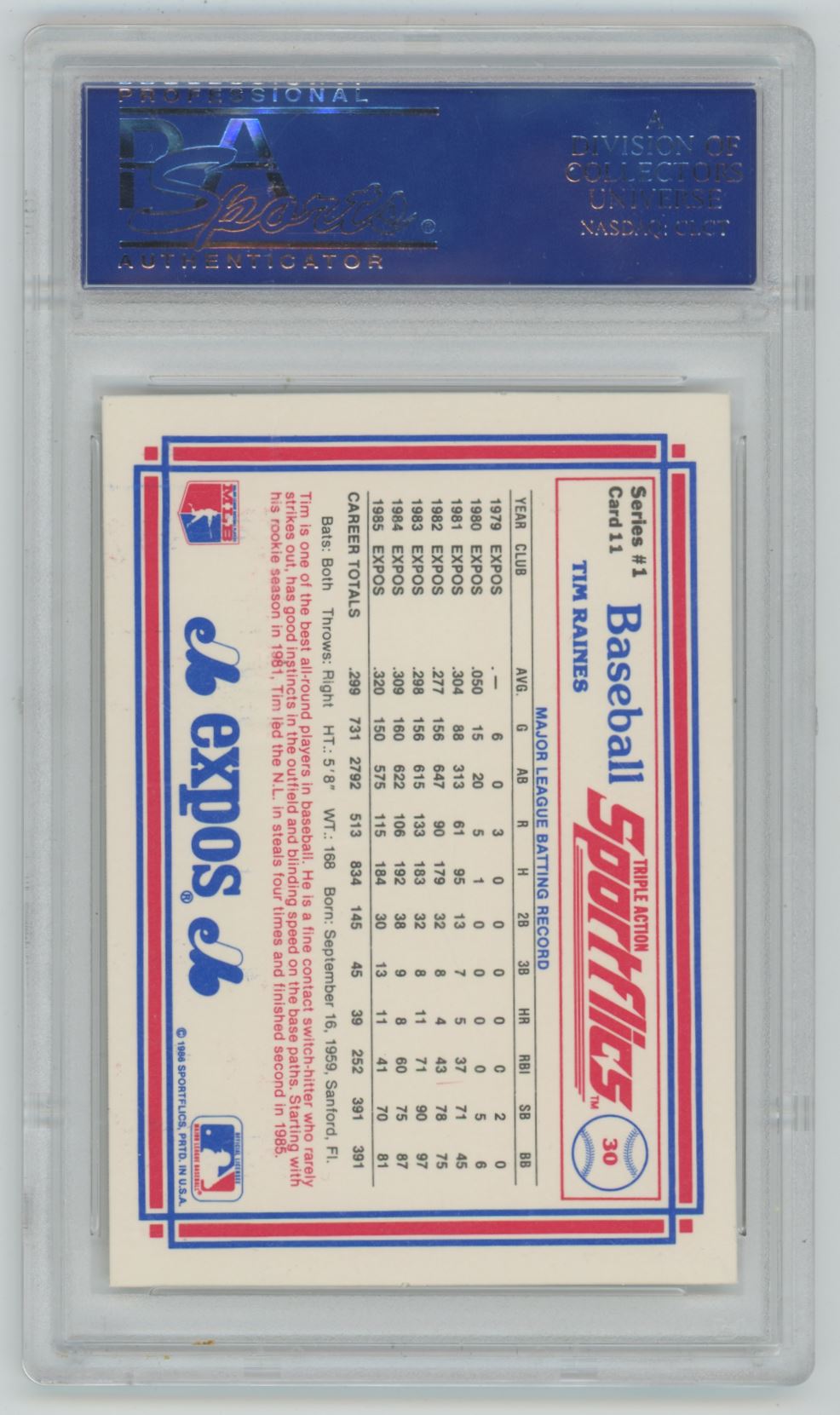 1989 Sportflics Tim Raines #11 - PSA 9