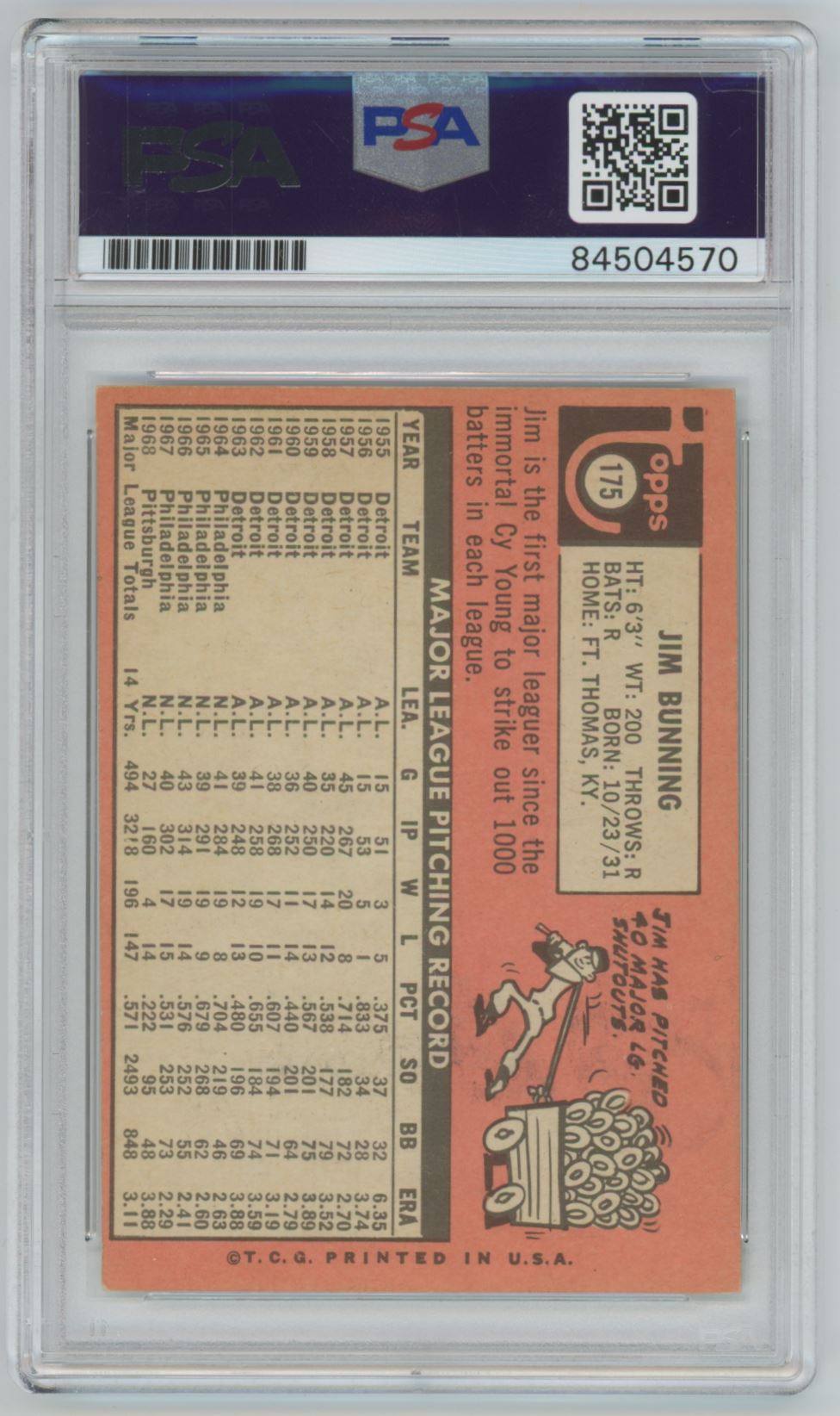 1969 Topps Jim Bunning Auto - PSA/DNA