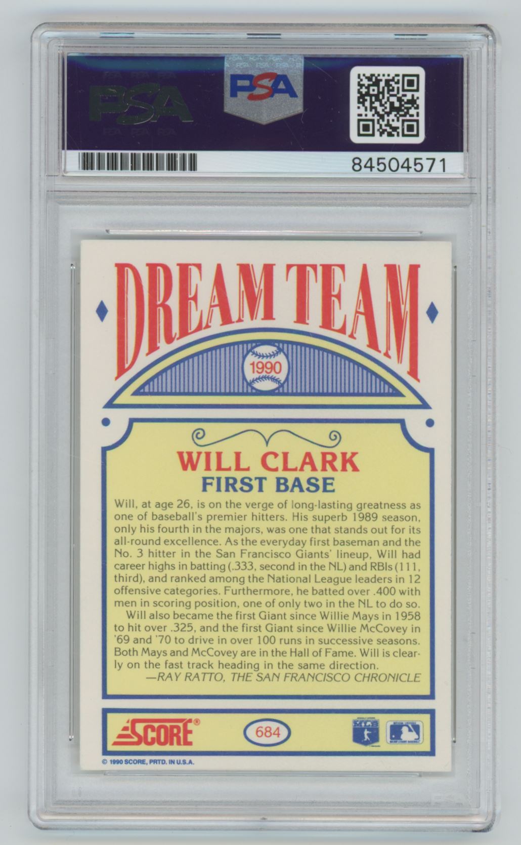 1990 Score Will Clark Auto - PSA/DNA Authentic