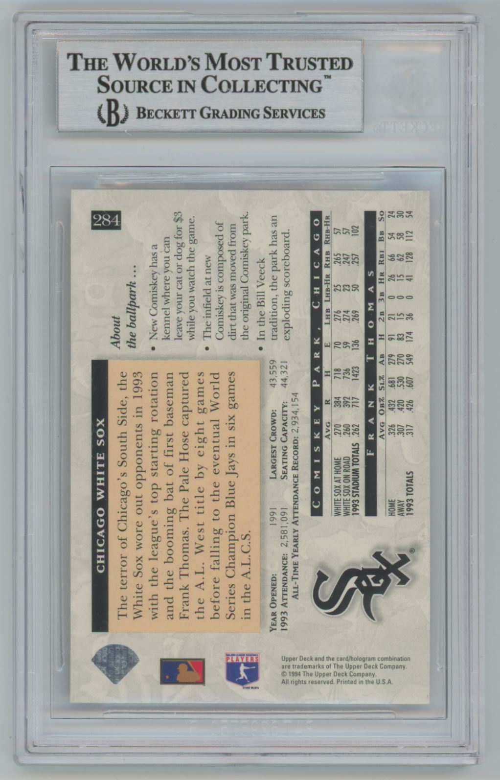 1994 Upper Deck Frank Thomas Auto - Beckett Authentic