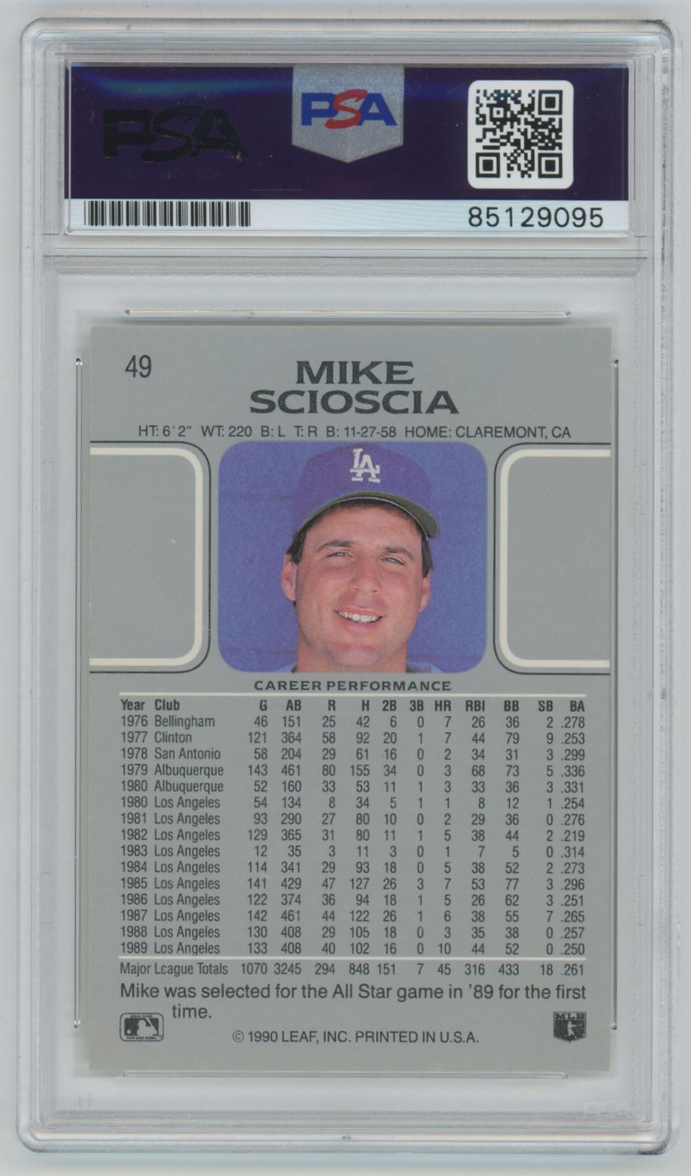 1990 Leaf Mike Scioscia Auto - PSA/DNA