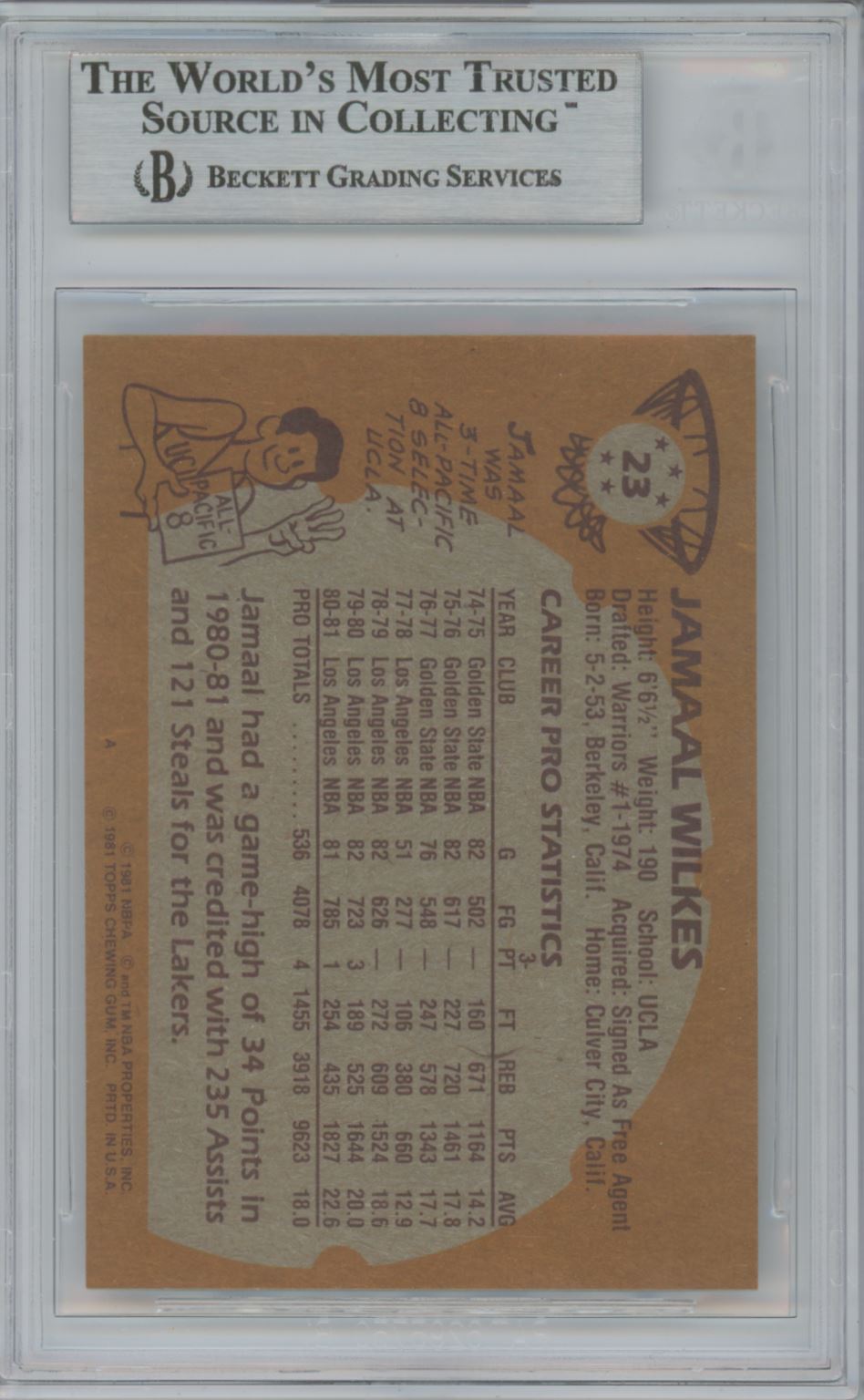 1981-82 Topps #23 Jamaal Wilkes Auto - Beckett Authentic (3440)