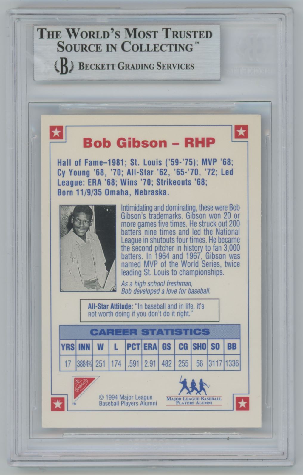 1994 Nabisco All-Star Bob Gibson Auto - Beckett Authentic