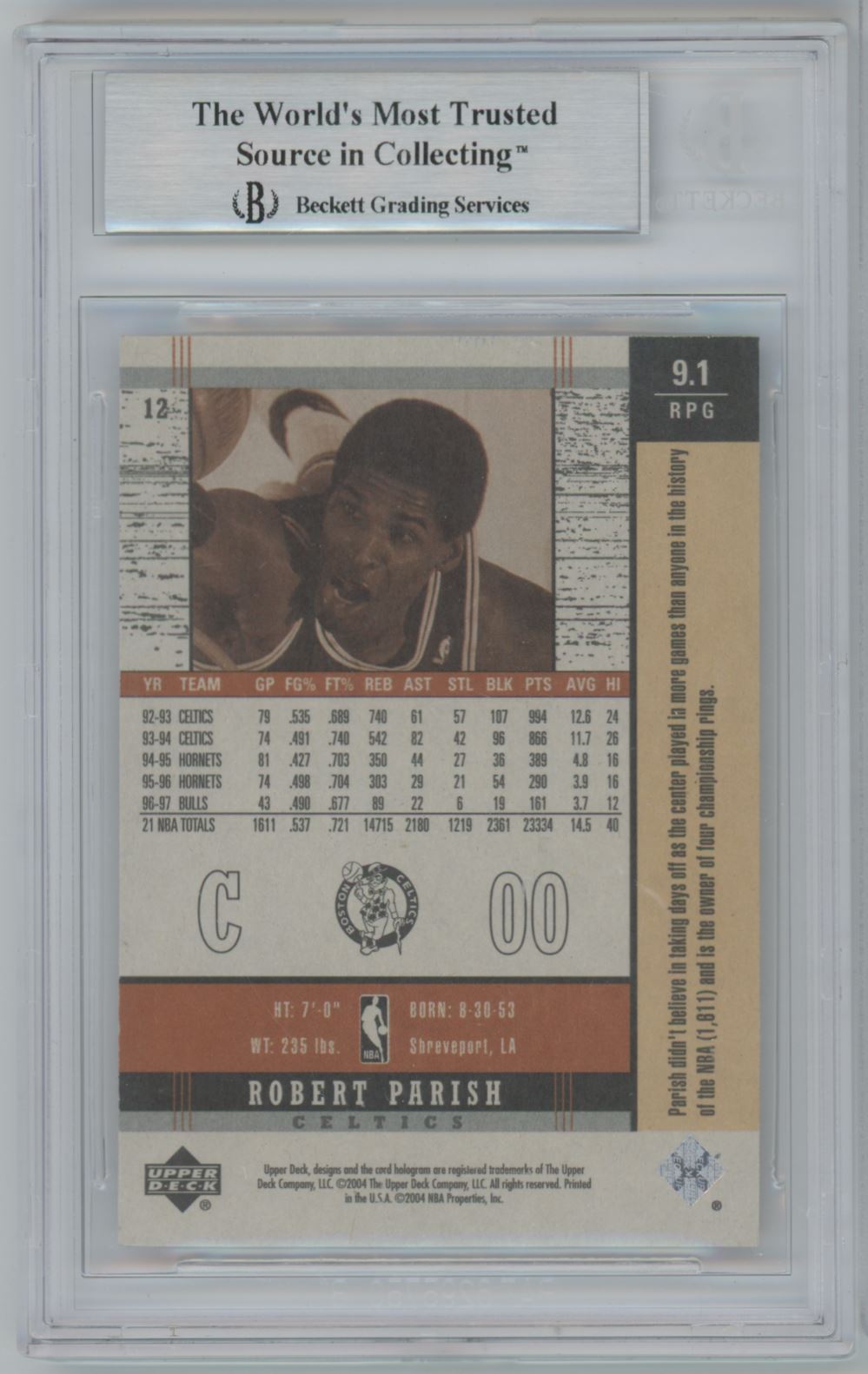 2003-4 Upper Deck Legends Throwback Robert Parish #12 Auto - Beckett Authentic