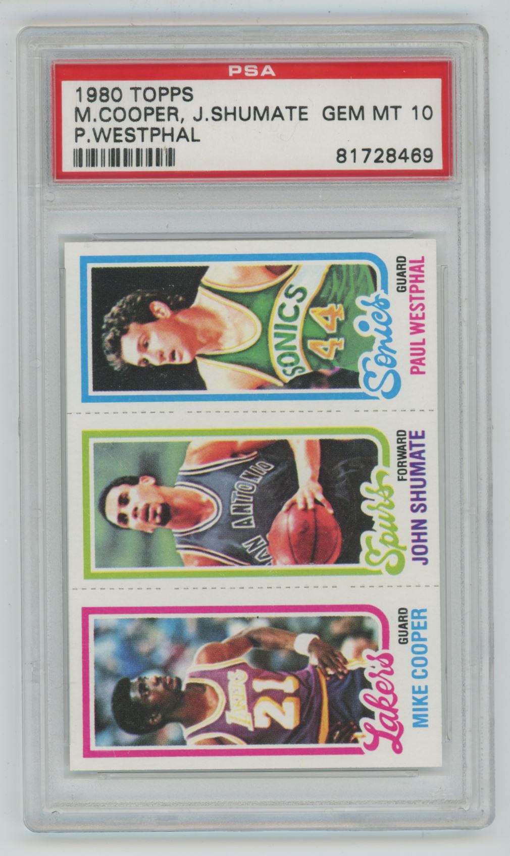 1980-81 Topps Michael Cooper, John Shumate, Paul Westphal - PSA 10
