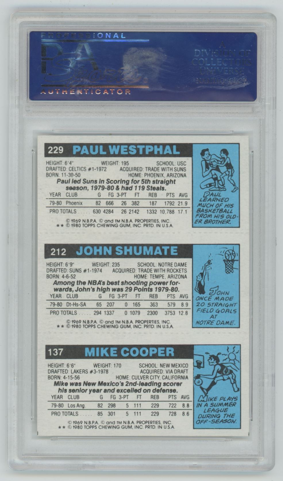 1980-81 Topps Michael Cooper, John Shumate, Paul Westphal - PSA 10