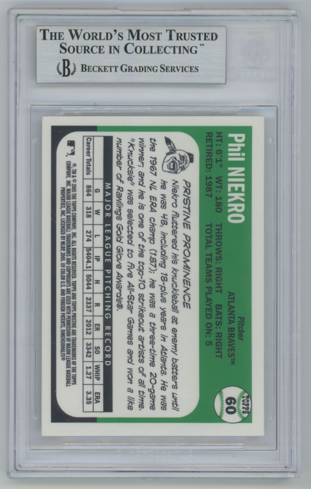 2005 Topps Pristine Legends Phil Niekro Auto - Beckett Authentic