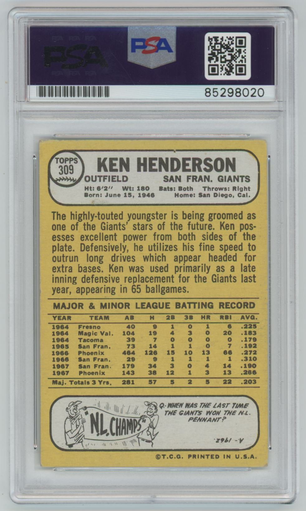 1968 Topps Ken Henderson Auto - PSA/DNA Authentic (8020)