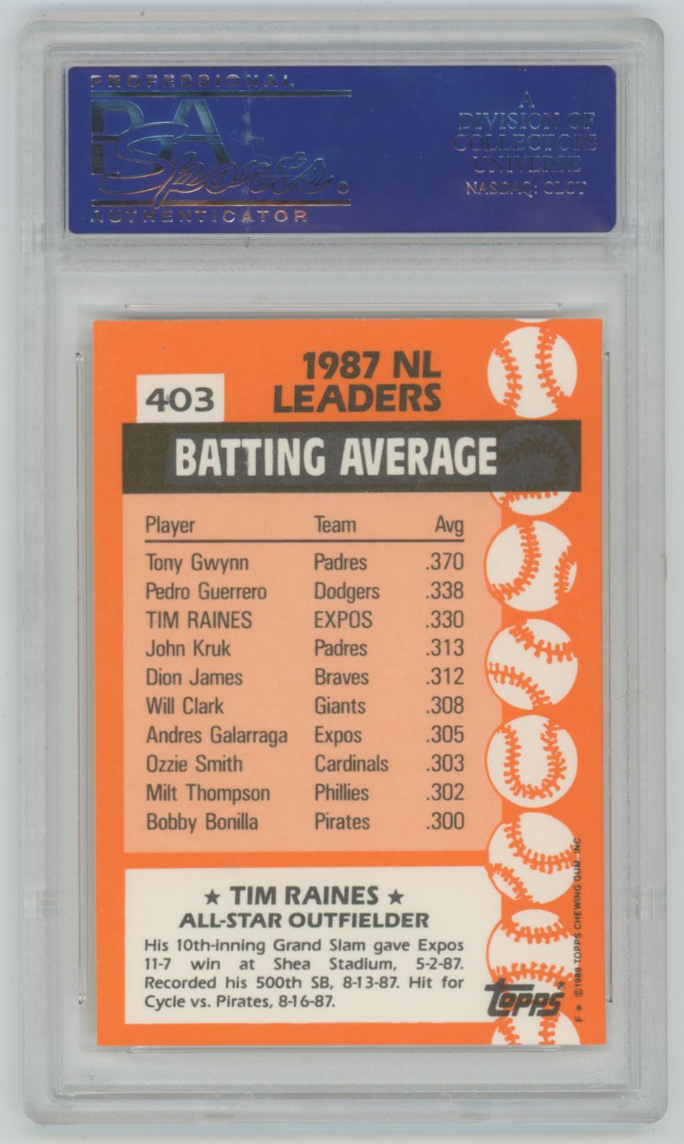 1988 Topps Tiffany Tim Raines #403 - PSA 10