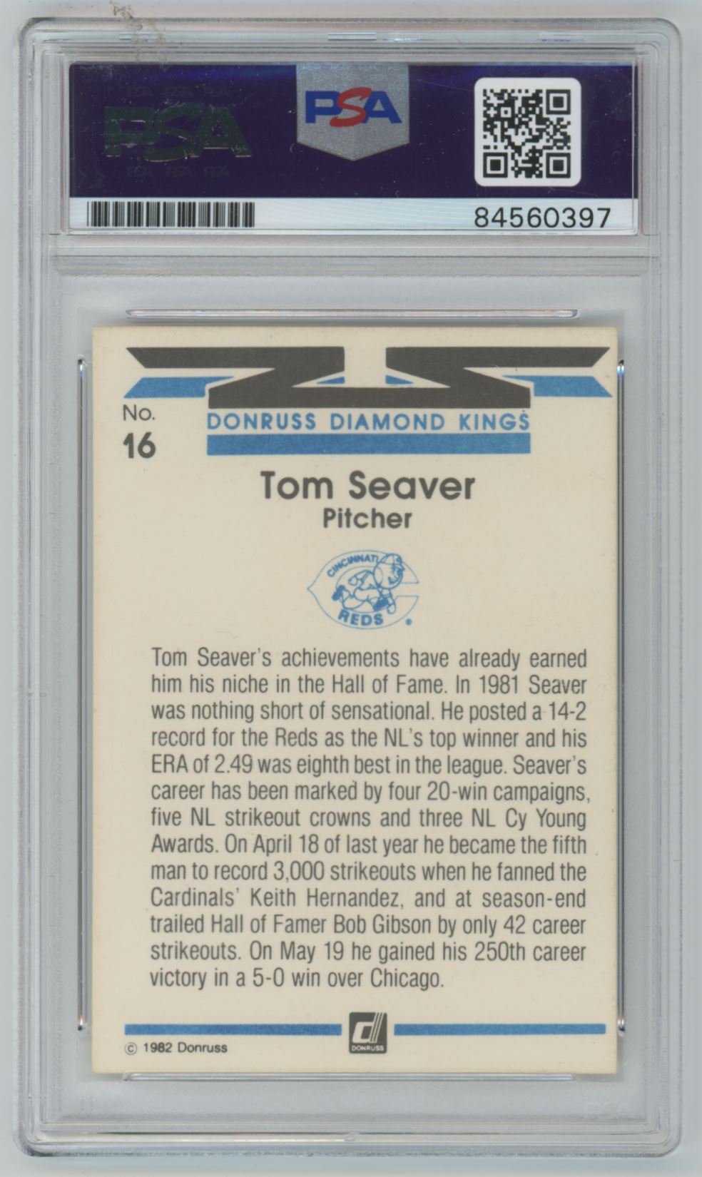 1982 Donruss Diamond Kings Tom Seaver Auto - PSA/DNA 9
